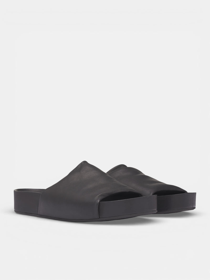 Black Leather Slide Sandals (US9574-UW900-BLACK)