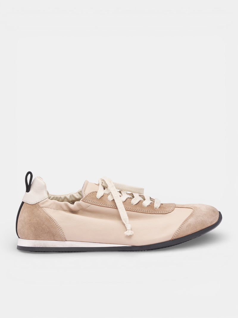 White Leather & Suede Low Sneakers (US9587-UW102-DIRTY-WHITE)