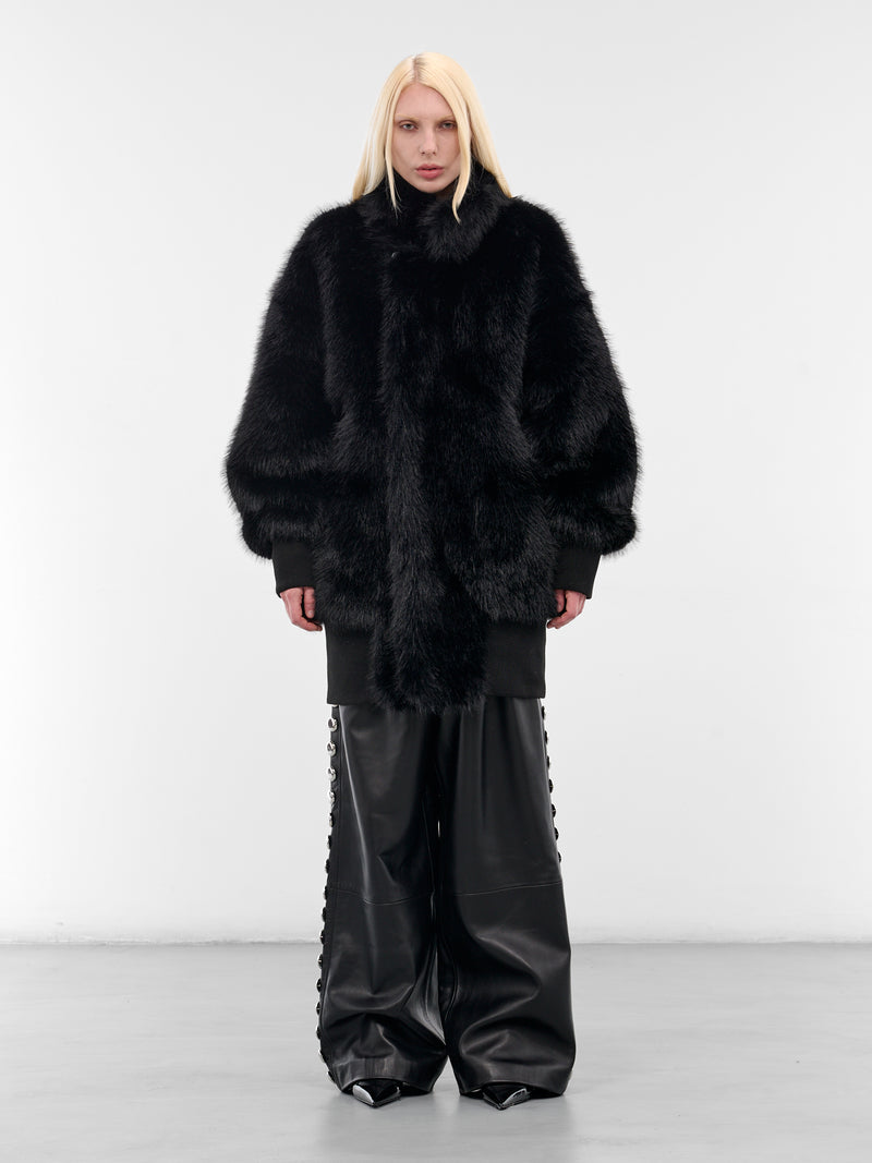 Black Oversized Fur Bomber Jacket (VAQ10J002-GREY)