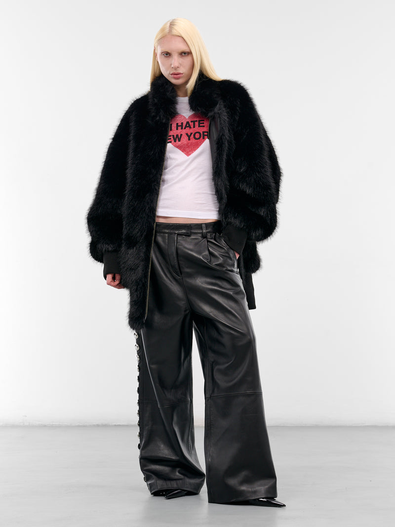 Black Oversized Fur Bomber Jacket (VAQ10J002-GREY)