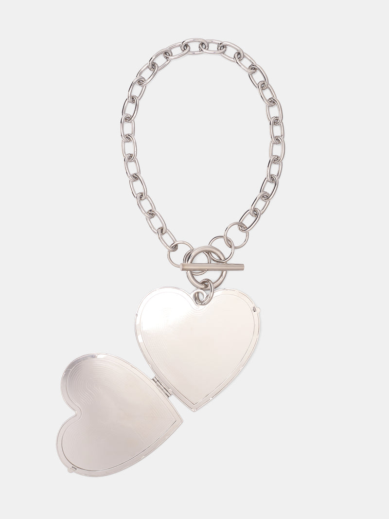 D'Heygere Oversized Heart Locket Necklace (VAQ10K802-SILVER)
