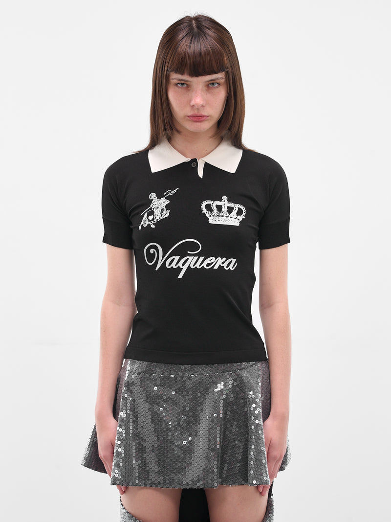 Logo Graphic Contrast Polo Shirt (VAQ10N001-BLACK-WHITE)