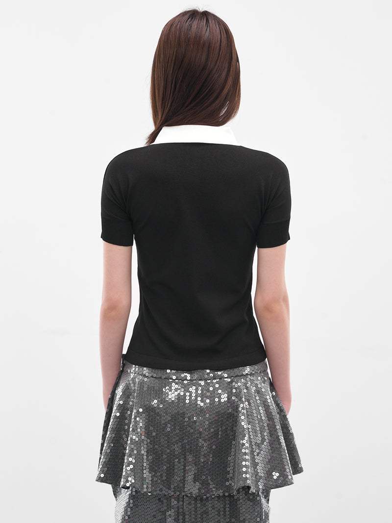 Logo Graphic Contrast Polo Shirt (VAQ10N001-BLACK-WHITE)