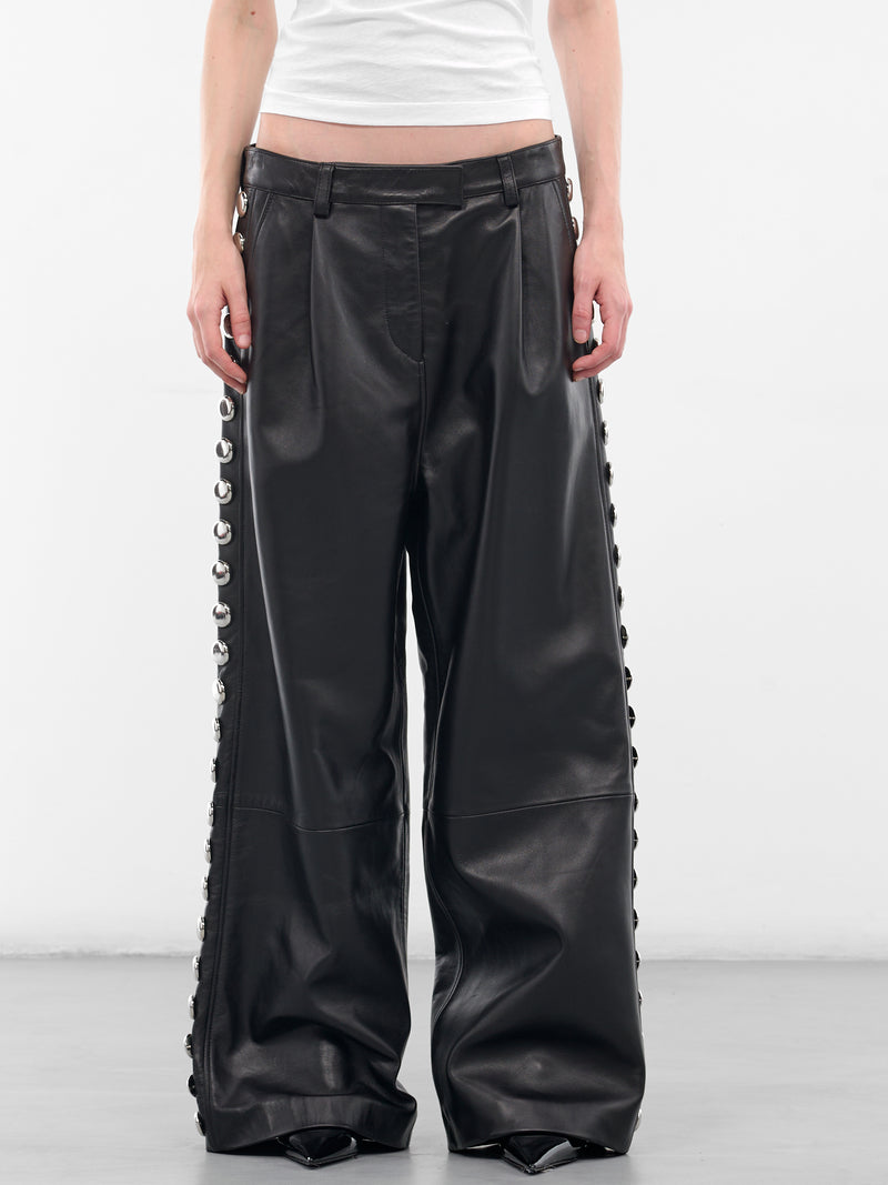 Black Leather Studded Wide Trousers (VAQ10P001-BLACK)