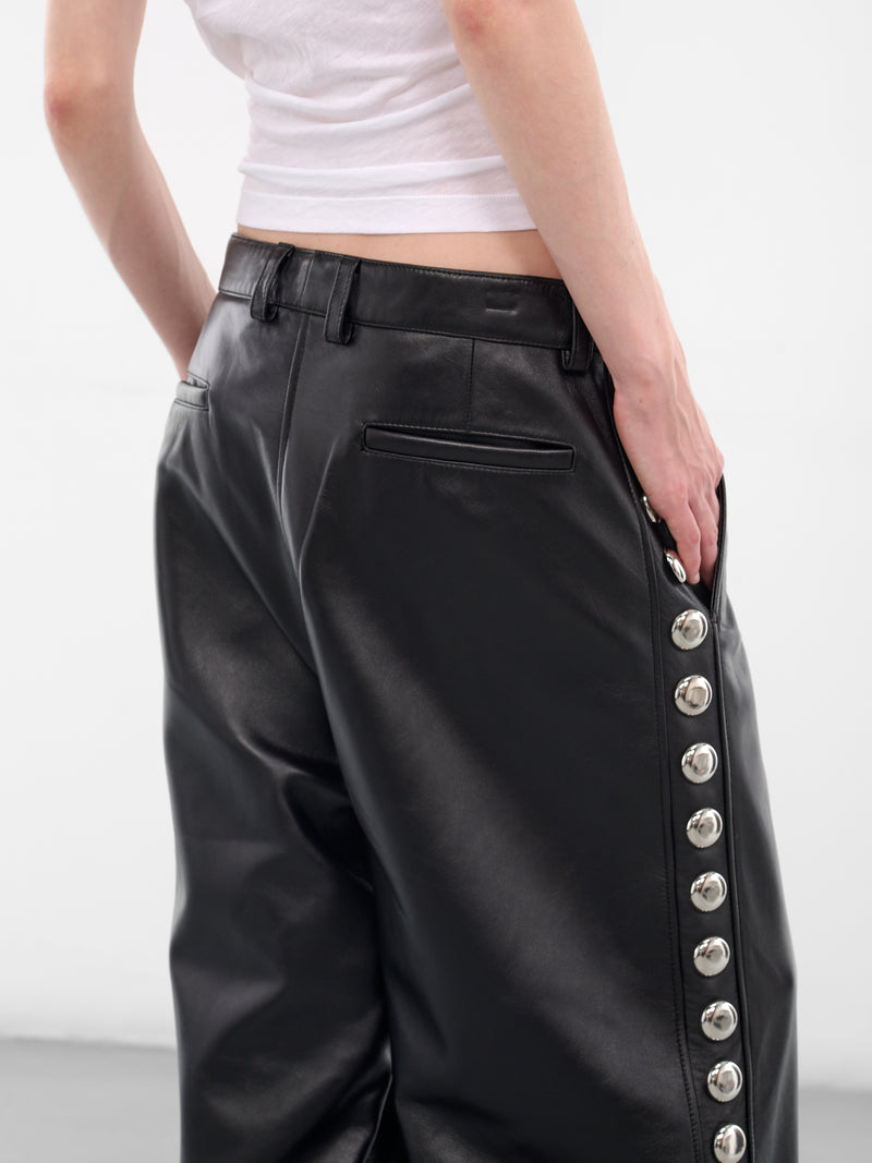 Black Leather Studded Wide Trousers (VAQ10P001-BLACK)