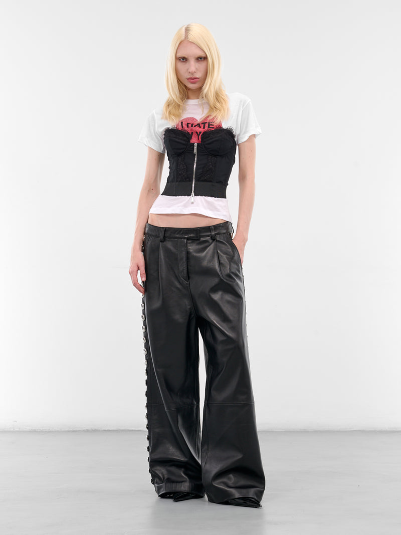 Black Leather Studded Wide Trousers (VAQ10P001-BLACK)