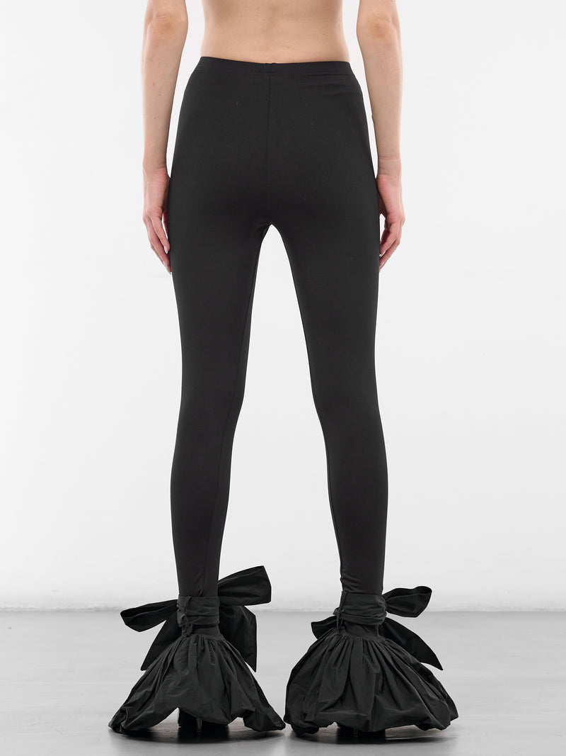 Black Nylon Flared Bow Leggings (VAQ10P101-BLACK)