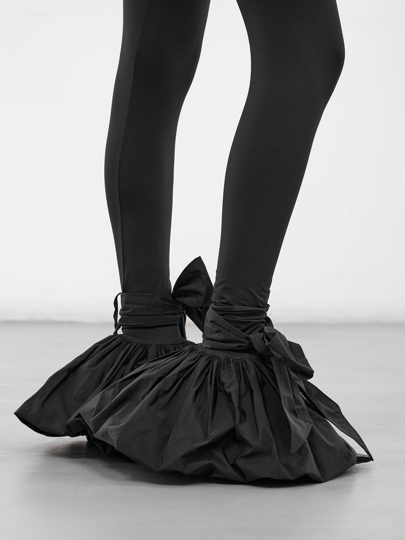 Black Nylon Flared Bow Leggings (VAQ10P101-BLACK)