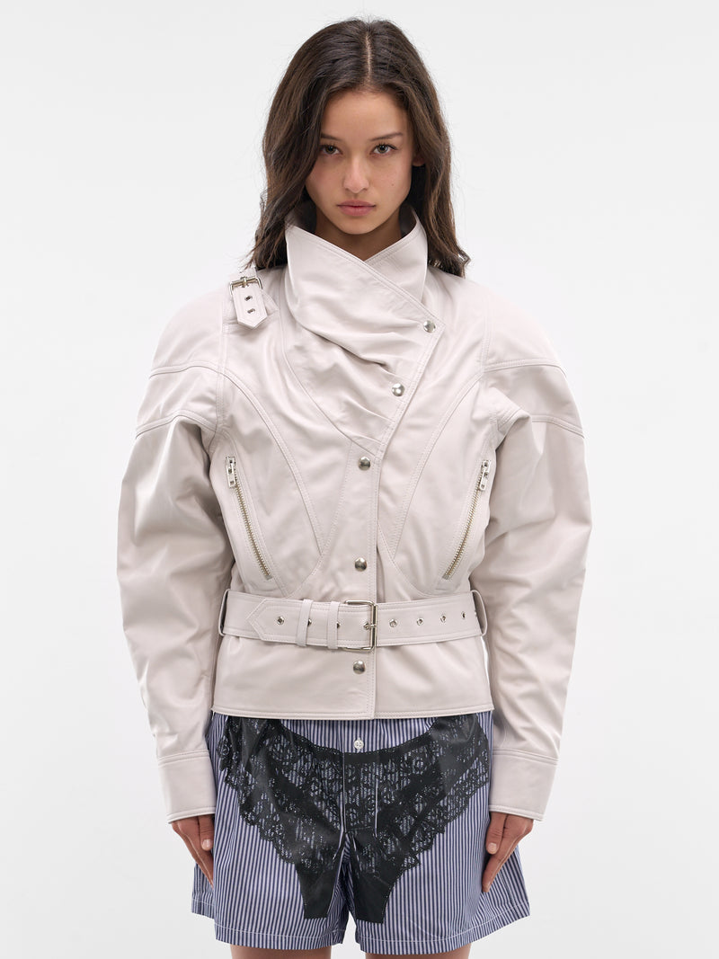 White Leather Bombshell Moto Jacket (VAQ11J004-OFF-WHITE)