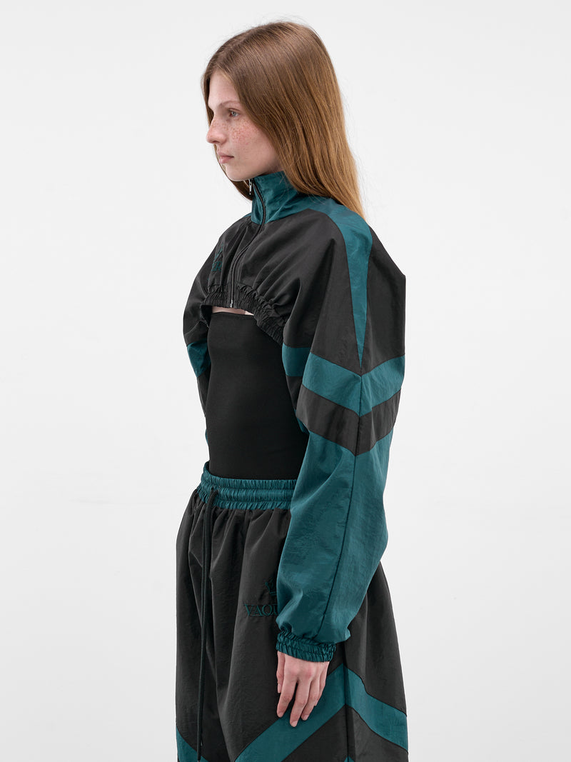 Two-Tone Cropped Windbreaker (VAQ11J009-BLACK-GREEN)