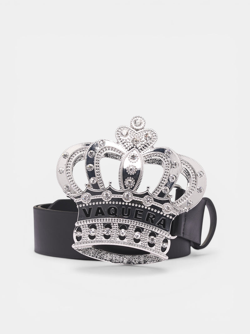Swarovski Crystal Crown Buckle Belt (VAQ11K301-BLACK-SILVER)