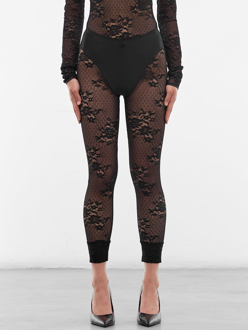 Black Floral Lace Cropped Leggings (VAQ11P017-BLACK)
