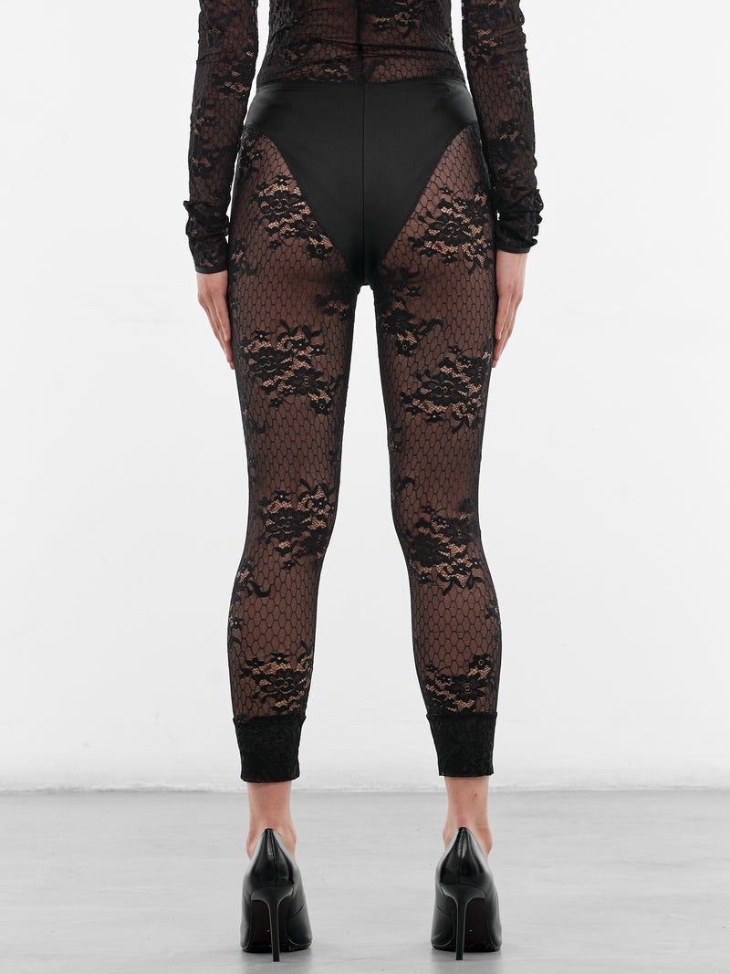 Black Floral Lace Cropped Leggings (VAQ11P017-BLACK)