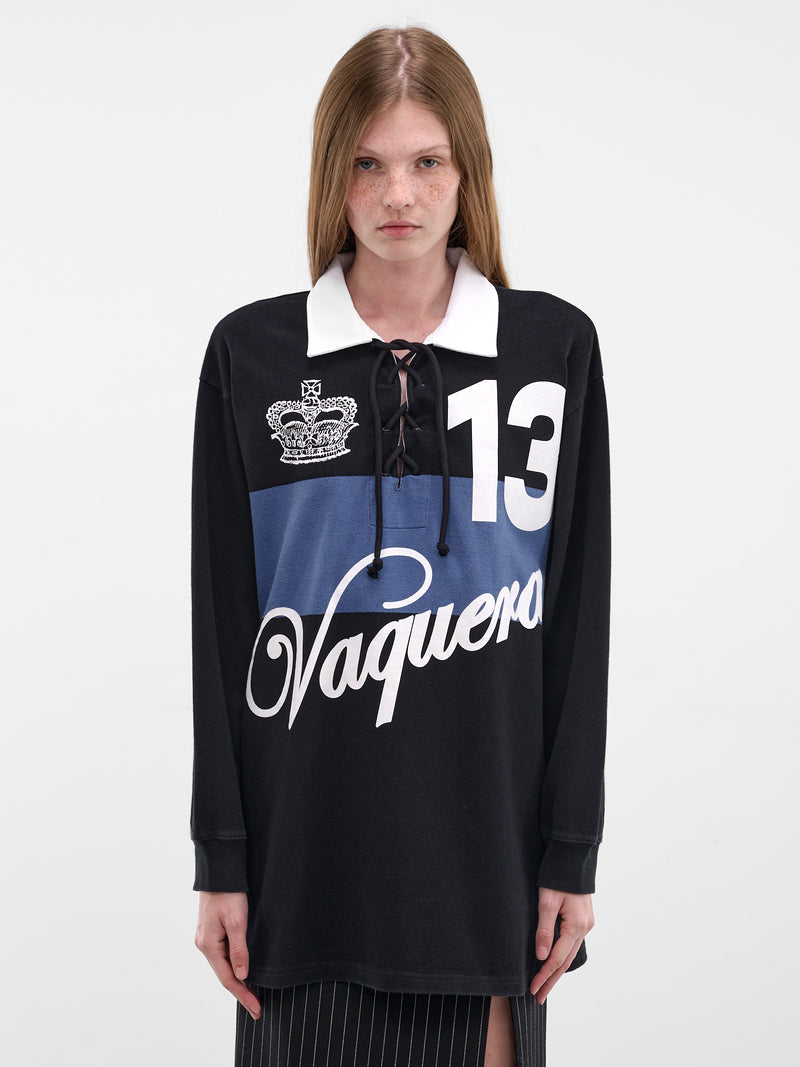 Two-Tone Lace-Up Rugby Shirt (VAQ11T003-BLACK-BLUE)