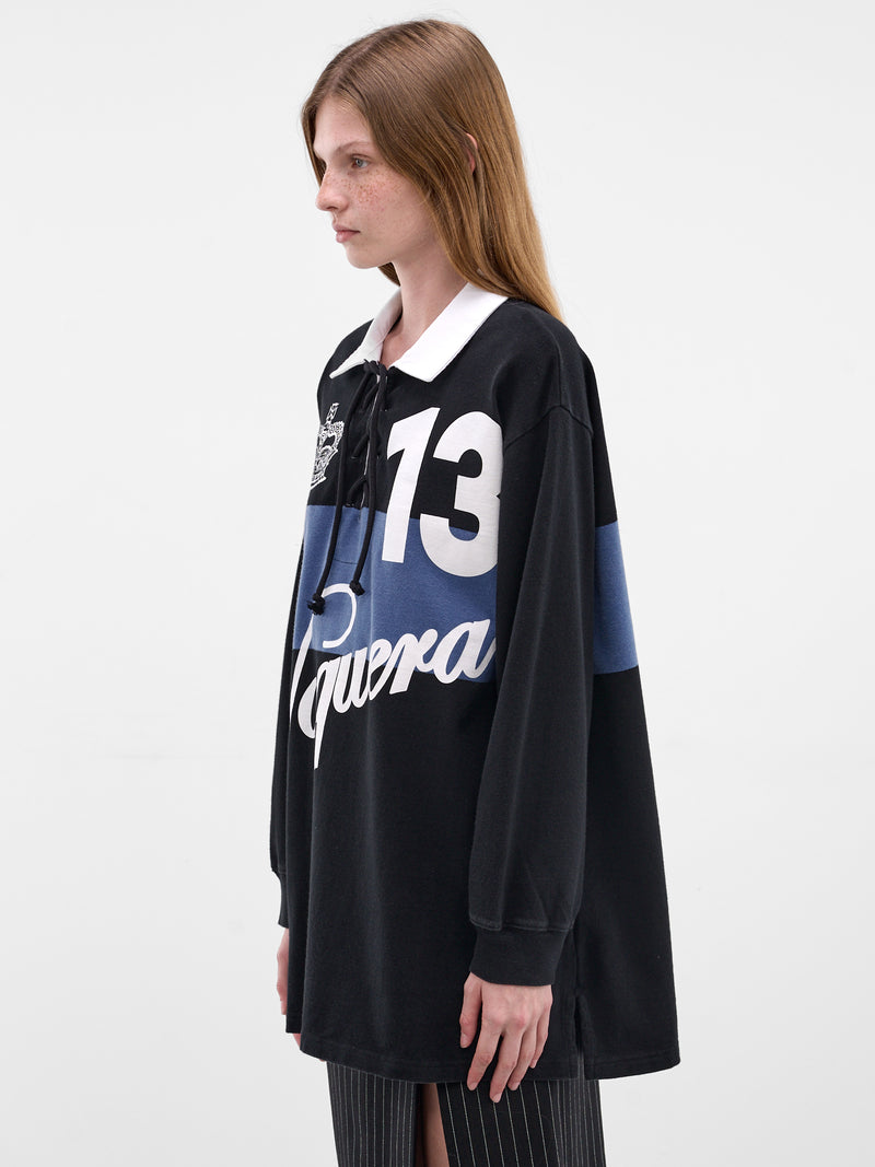 Two-Tone Lace-Up Rugby Shirt (VAQ11T003-BLACK-BLUE)