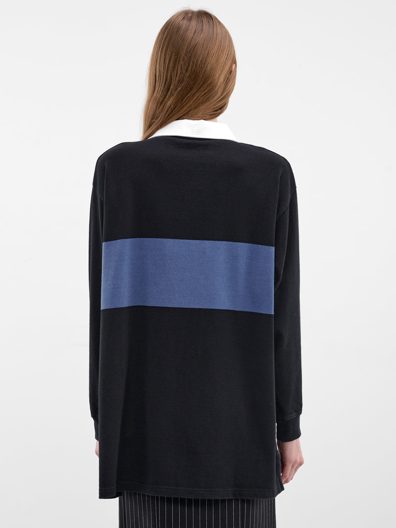 Two-Tone Lace-Up Rugby Shirt (VAQ11T003-BLACK-BLUE)