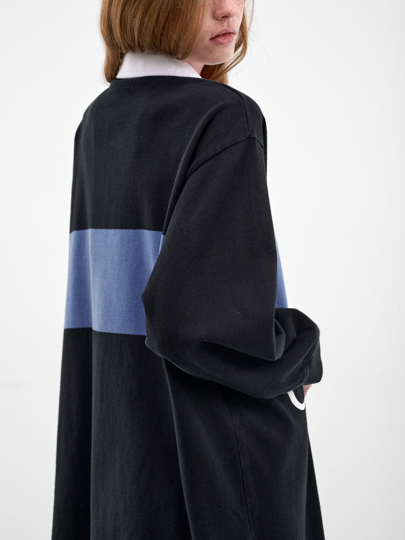 Two-Tone Lace-Up Rugby Shirt (VAQ11T003-BLACK-BLUE)