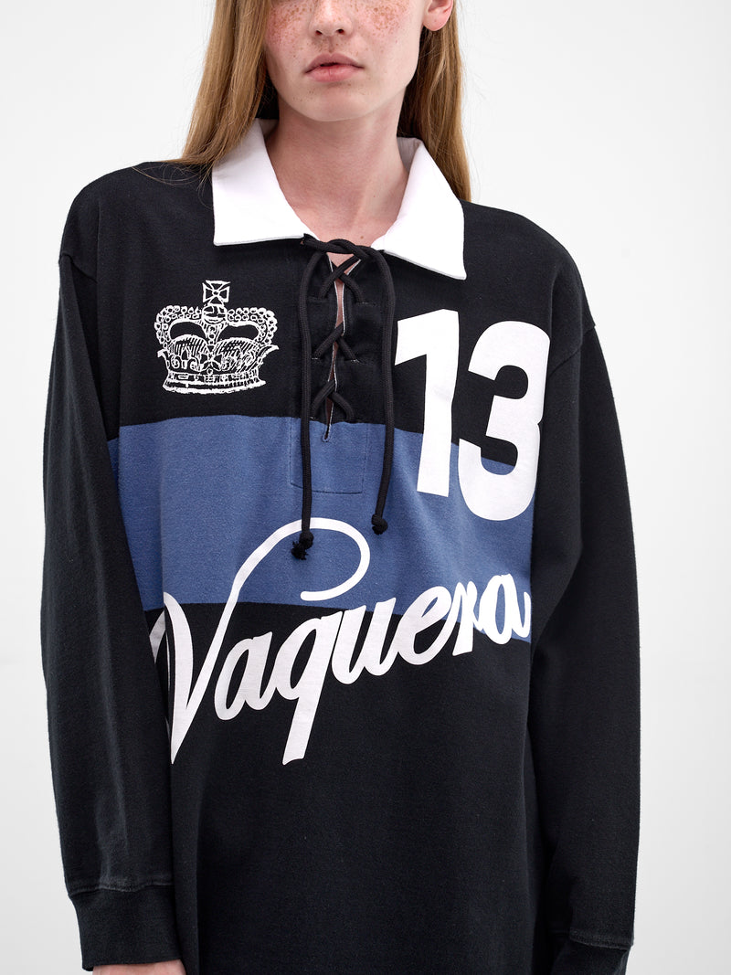 Two-Tone Lace-Up Rugby Shirt (VAQ11T003-BLACK-BLUE)