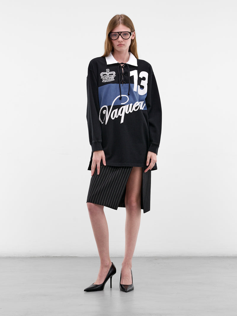 Two-Tone Lace-Up Rugby Shirt (VAQ11T003-BLACK-BLUE)