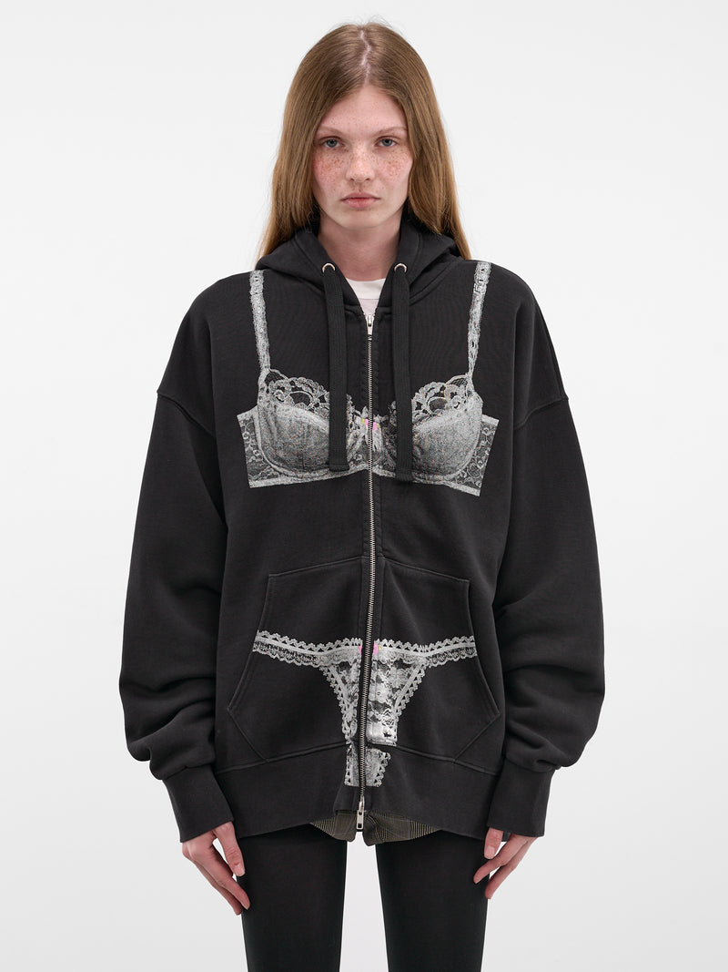 Black Trompe L'oeil Lingerie Hoodie (VAQ11T034-WASHED-BLACK)