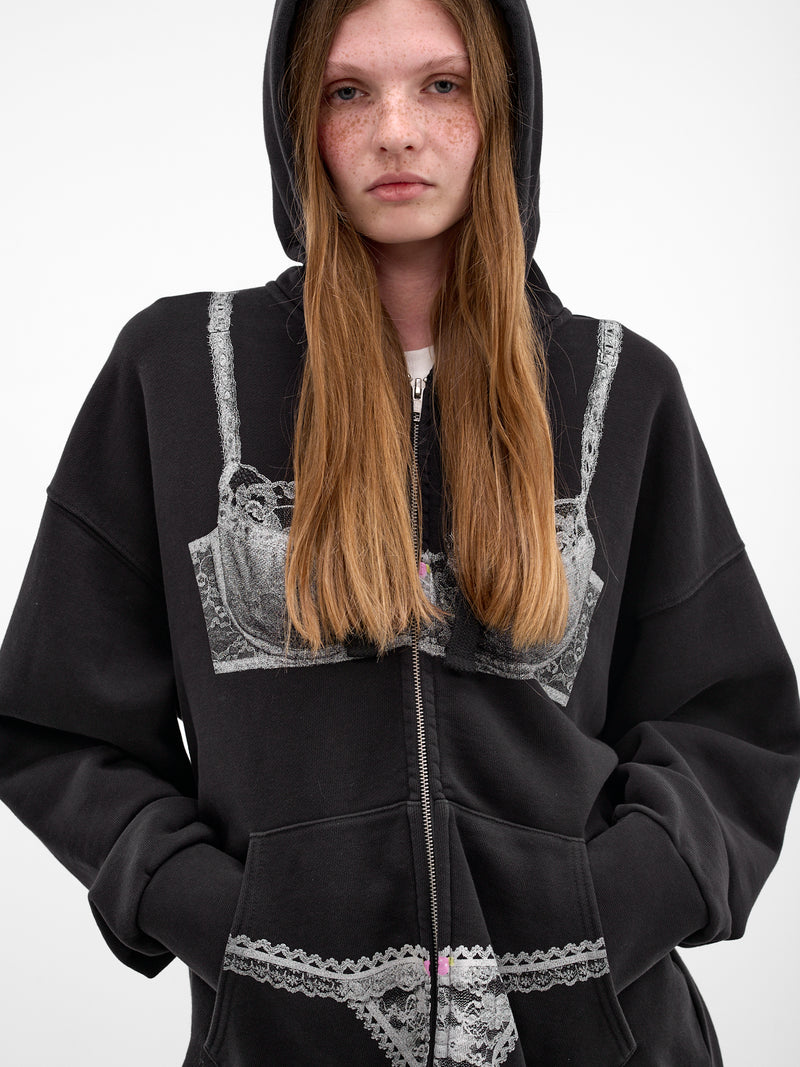 Black Trompe L'oeil Lingerie Hoodie (VAQ11T034-WASHED-BLACK)