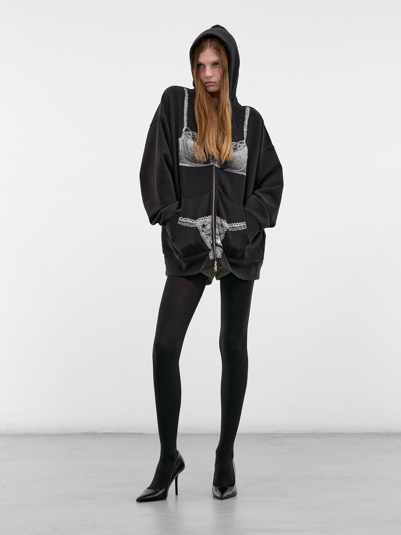 Black Trompe L'oeil Lingerie Hoodie (VAQ11T034-WASHED-BLACK)