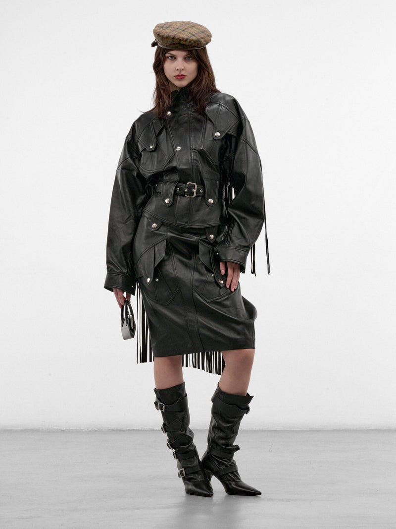 Black Lamb Leather Mini Skirt (VAQ12S004-BLACK)