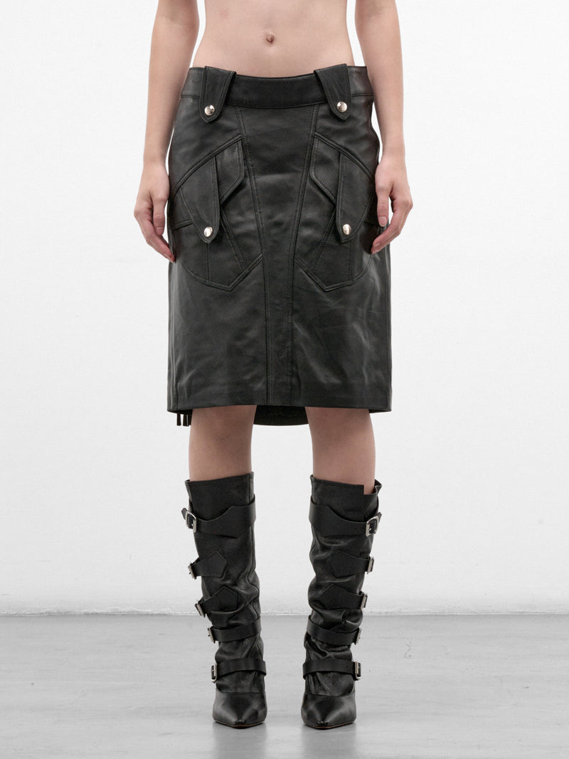 Black Lamb Leather Mini Skirt (VAQ12S004-BLACK)