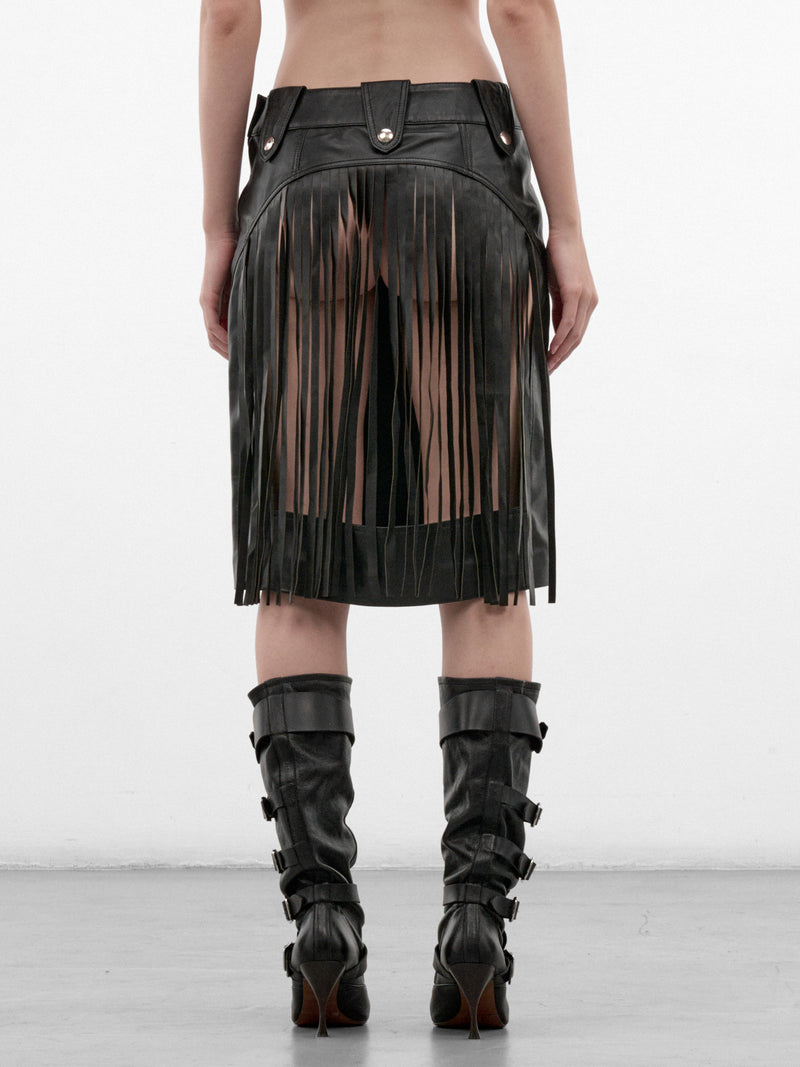 Black Lamb Leather Mini Skirt (VAQ12S004-BLACK)