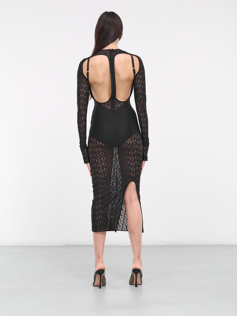 Cut-Out Pattern Midi Dress (VEPY50047A-VYE075-BLACK)
