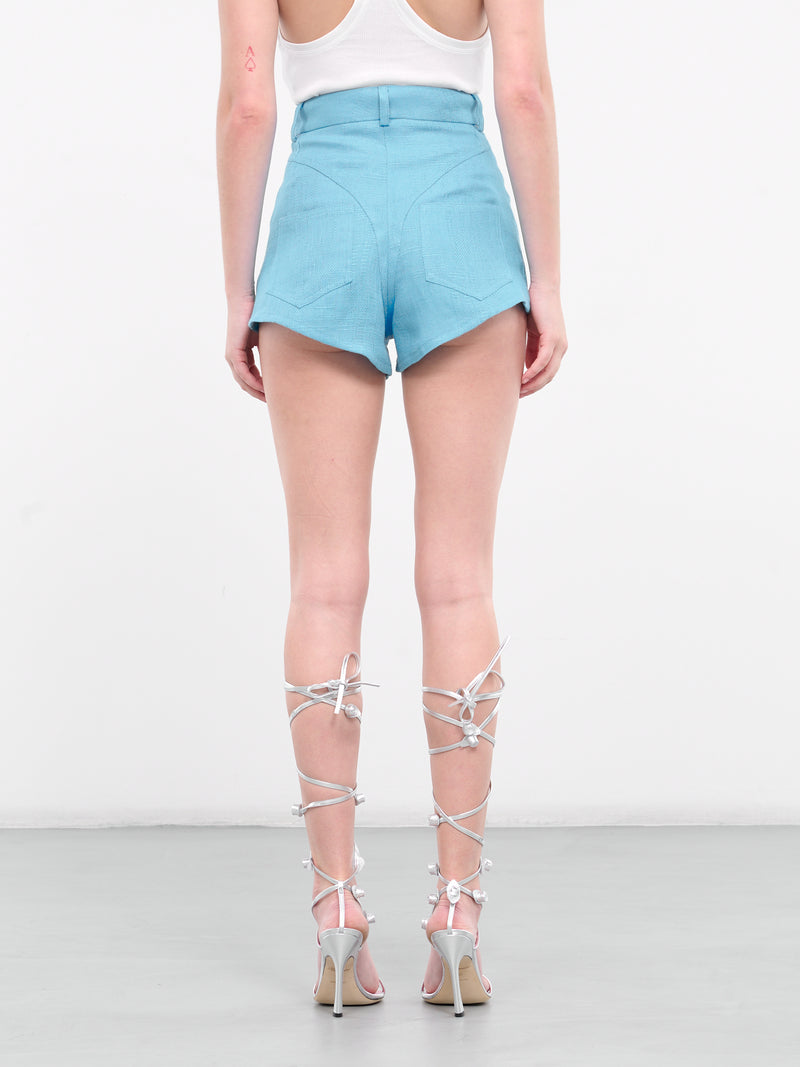 Checked Linen Shorts (VEWY30028A-VYE060-TURQUOISE-AQ)