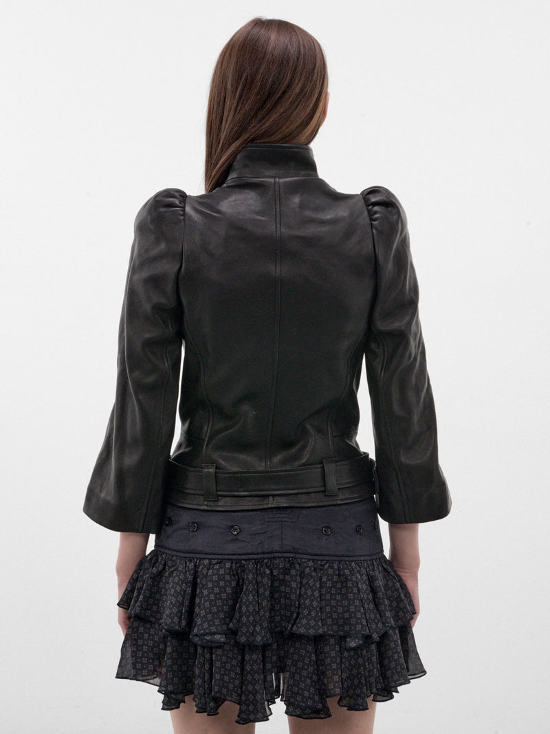 Black Leather Puff Sleeves Jacket (VIJA0BLK-BLACK)