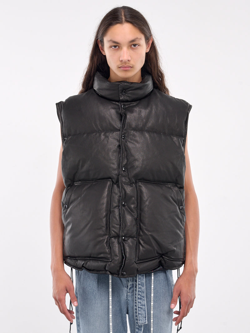 Leather Puffer Vest (VS-SV-NYA-1001-BLACK)