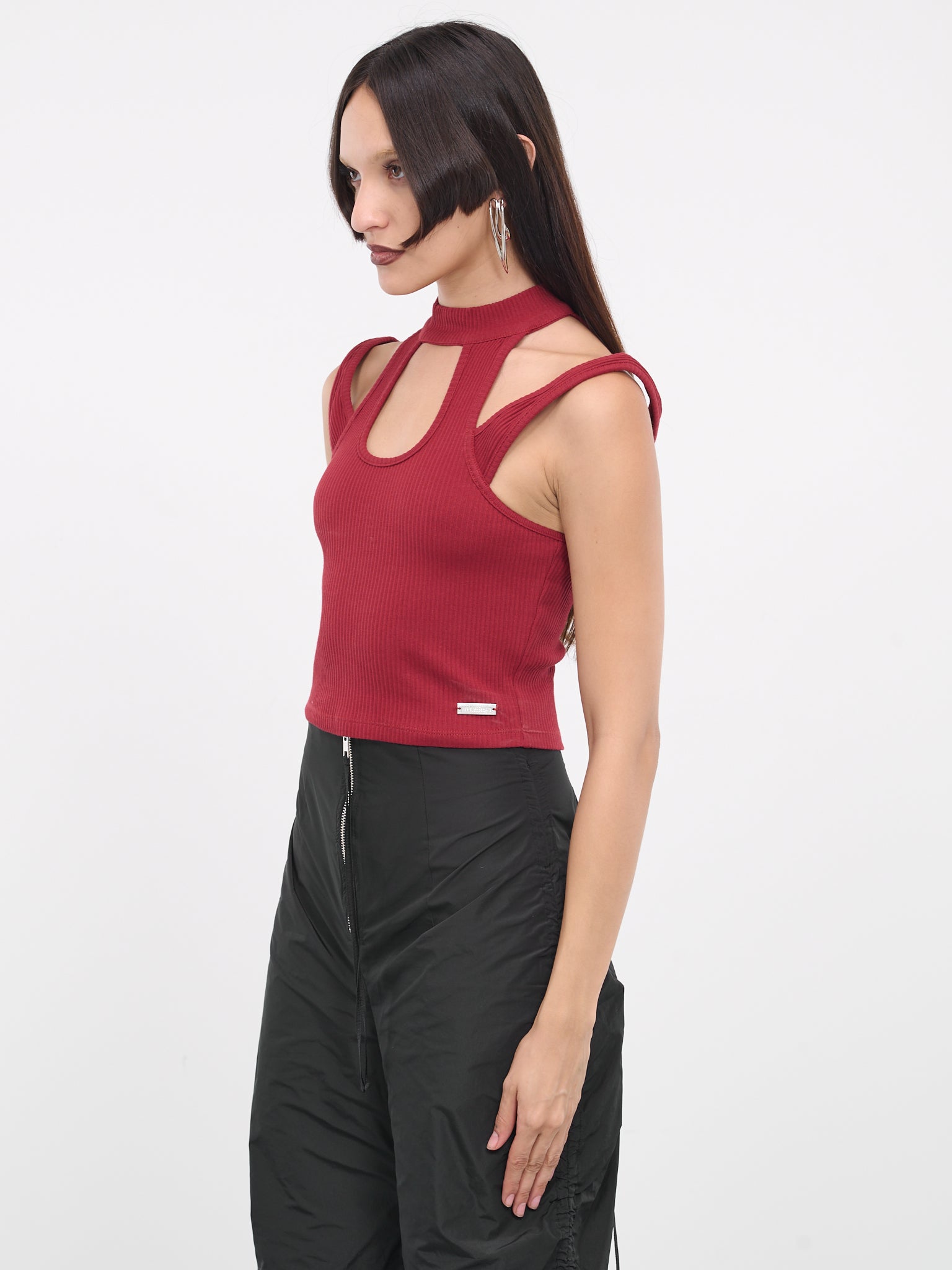 Ribbed Cut-Out Top (W-133193-BORDEAUX)