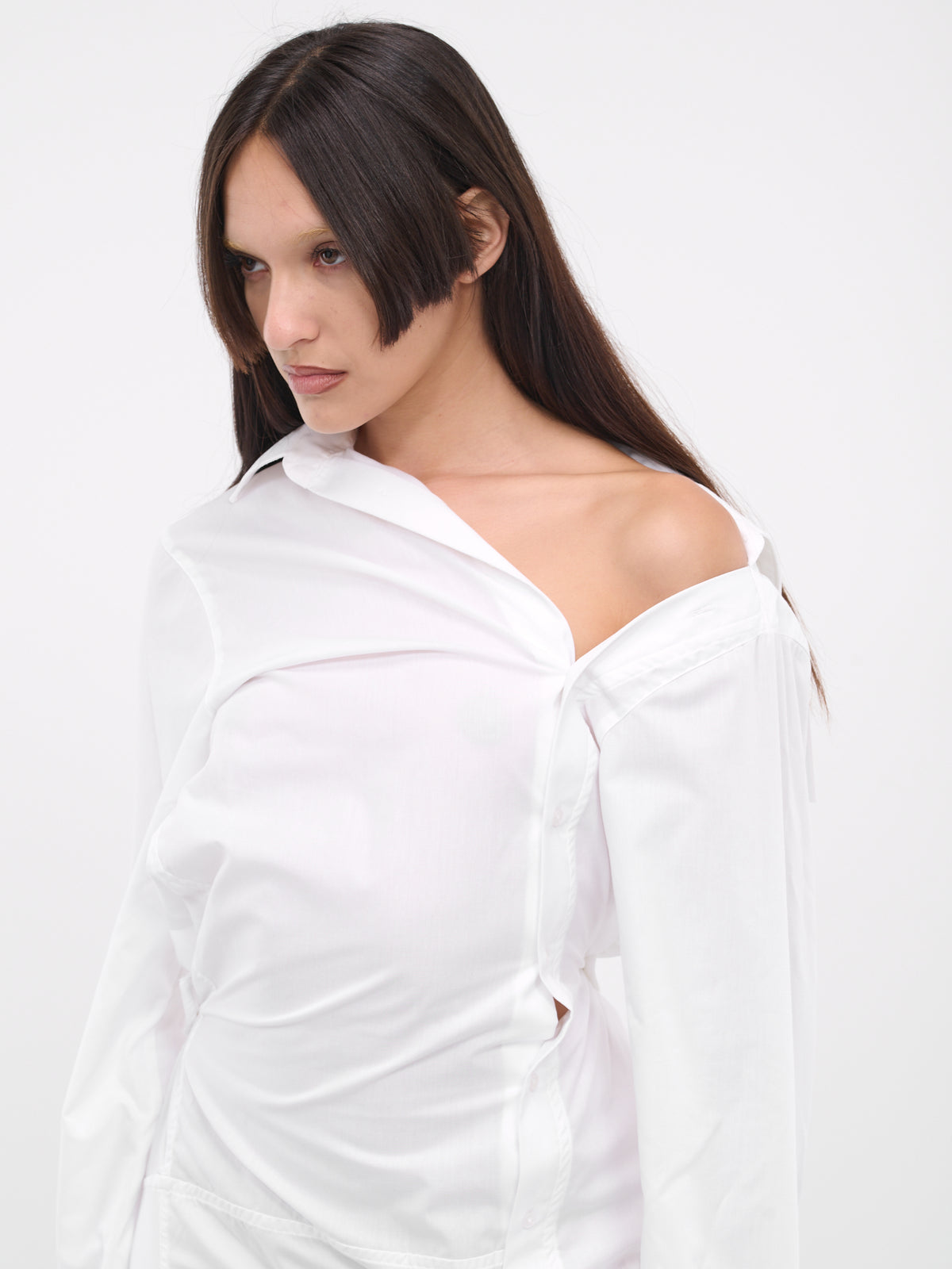 Asymmetric Shirt Dress (W220304A01-WHITE)