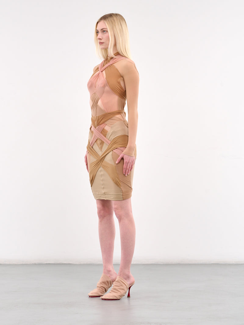 Stockings Draped Long Sleeve Dress (W24D10-BEIGE-PINK)