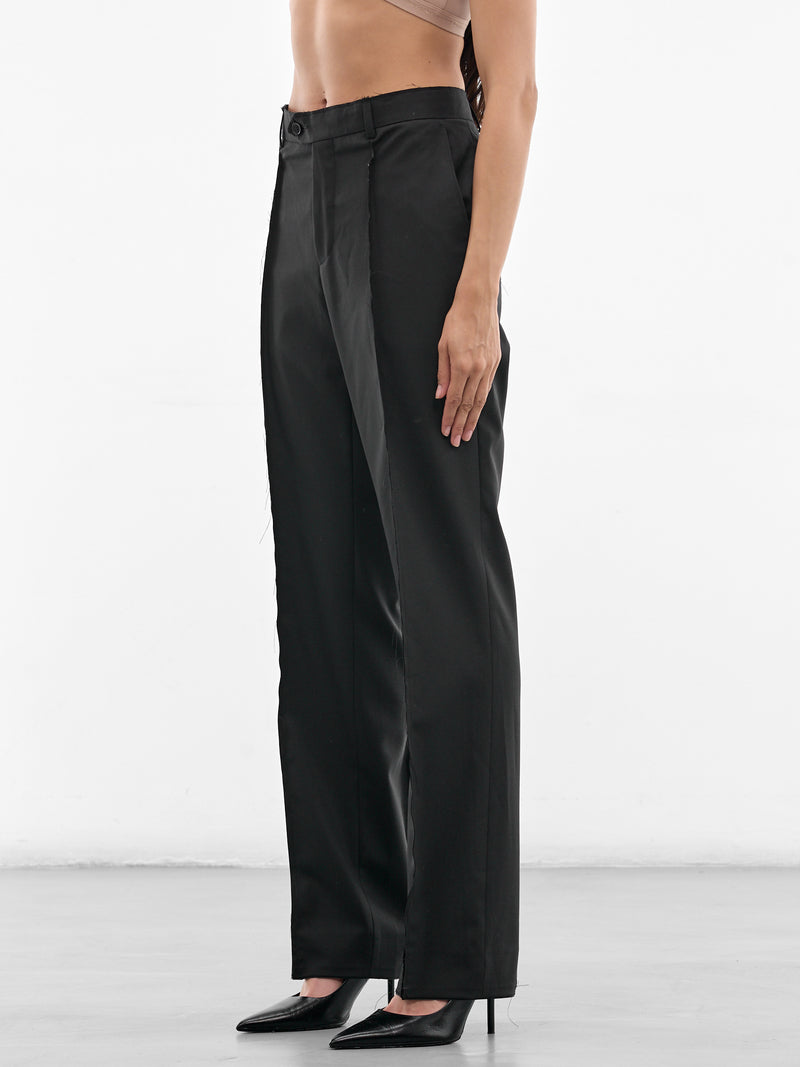 Black Wool Deconstructed Horsehair Trousers (W25950402-BLACK)