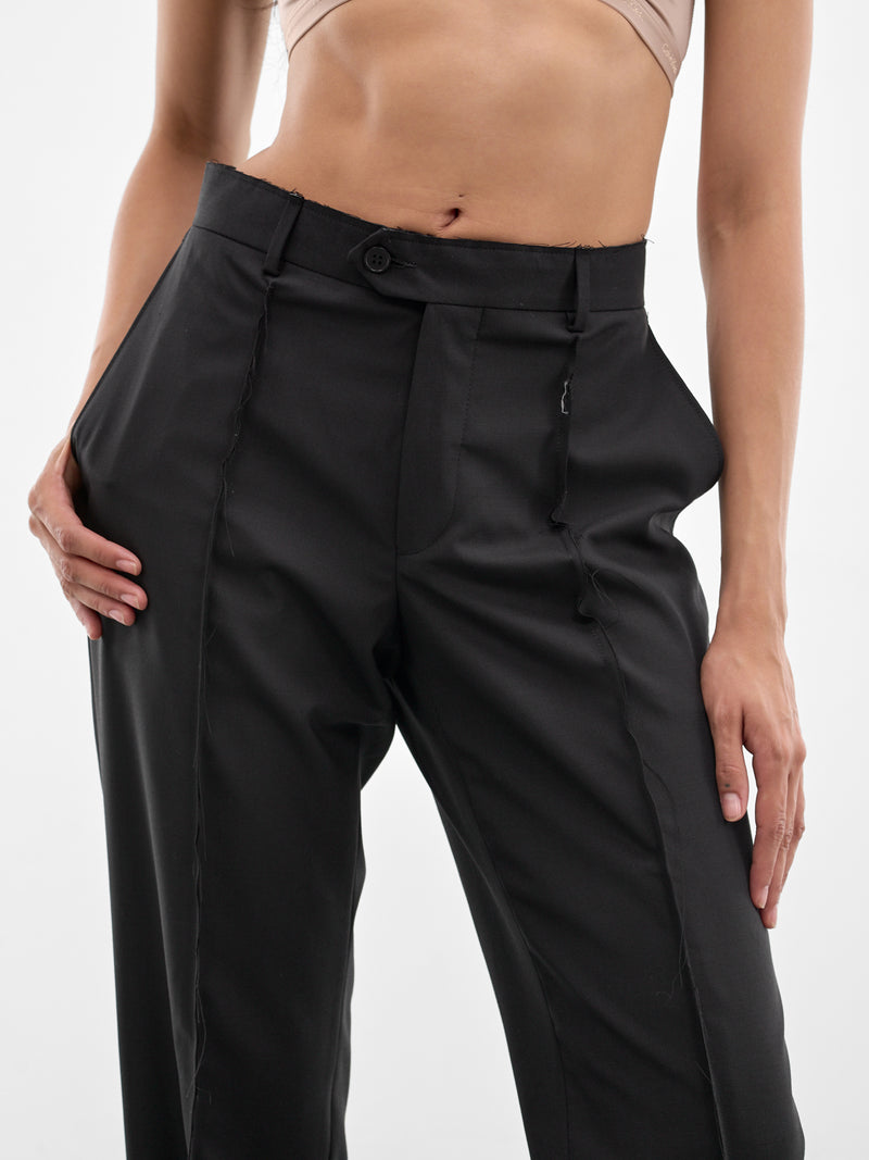 Black Wool Deconstructed Horsehair Trousers (W25950402-BLACK)