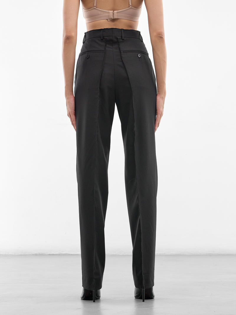 Black Wool Deconstructed Horsehair Trousers (W25950402-BLACK)