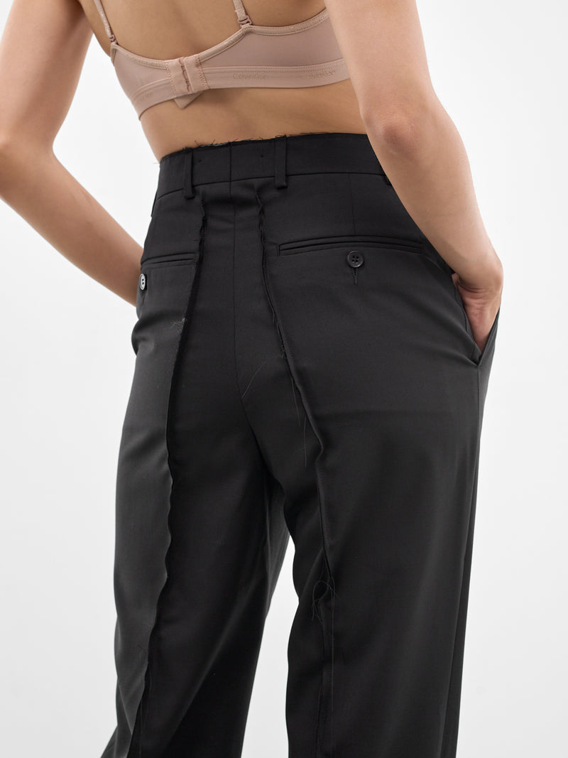 Black Wool Deconstructed Horsehair Trousers (W25950402-BLACK)