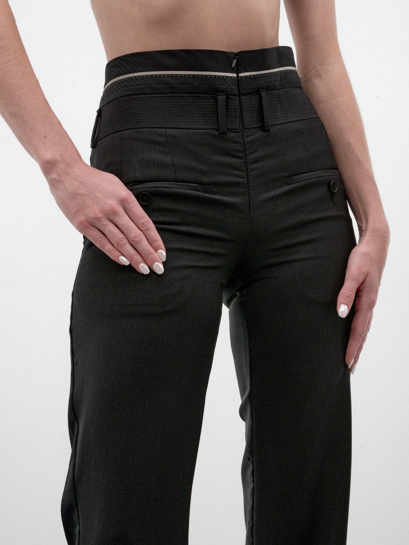 Layered Waistband Wool Wide Trousers (WAISTBAND-WOOL-TROUSERS-BLACK)