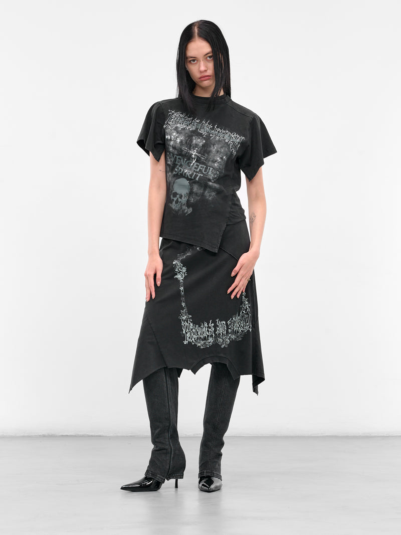 Black Deconstructed Graphic T-Shirt Skirt (WCF76SK690M-WASHED-BLACK)