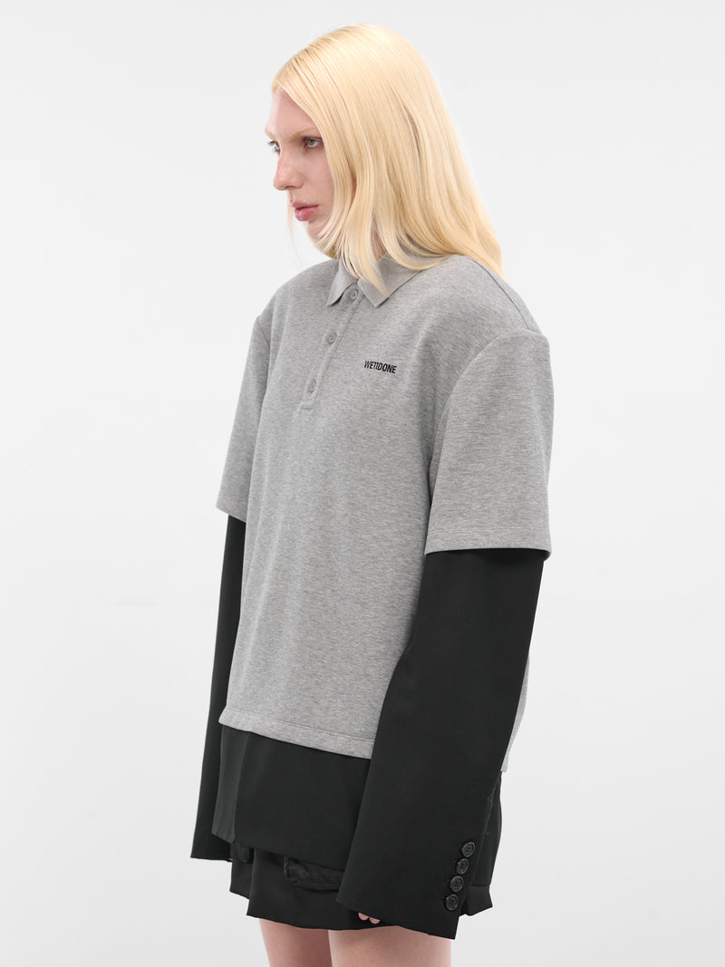 Gray Layered Polo Blazer Top (WD-BL3-25-105-M-GY-GREY)