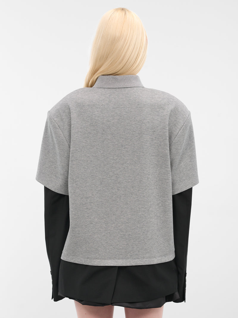 Gray Layered Polo Blazer Top (WD-BL3-25-105-M-GY-GREY)