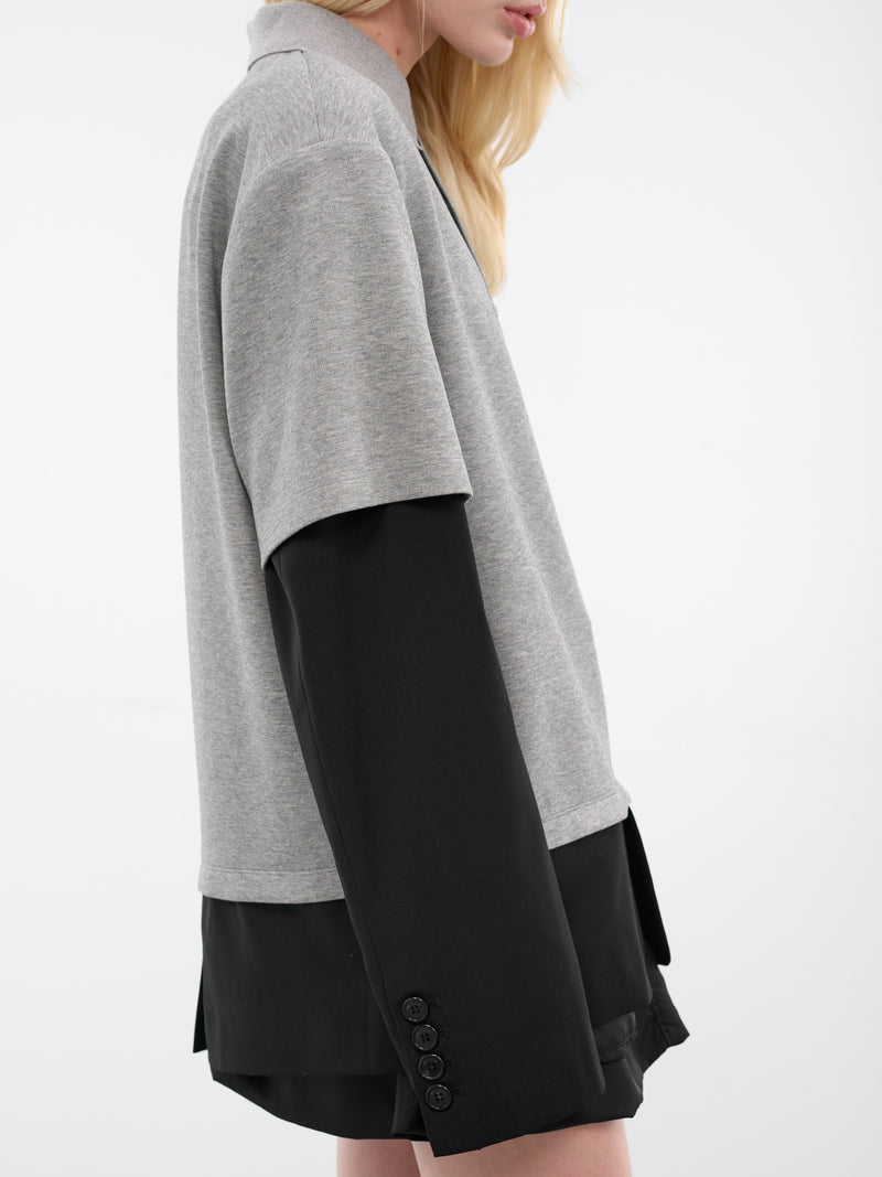 Gray Layered Polo Blazer Top (WD-BL3-25-105-M-GY-GREY)