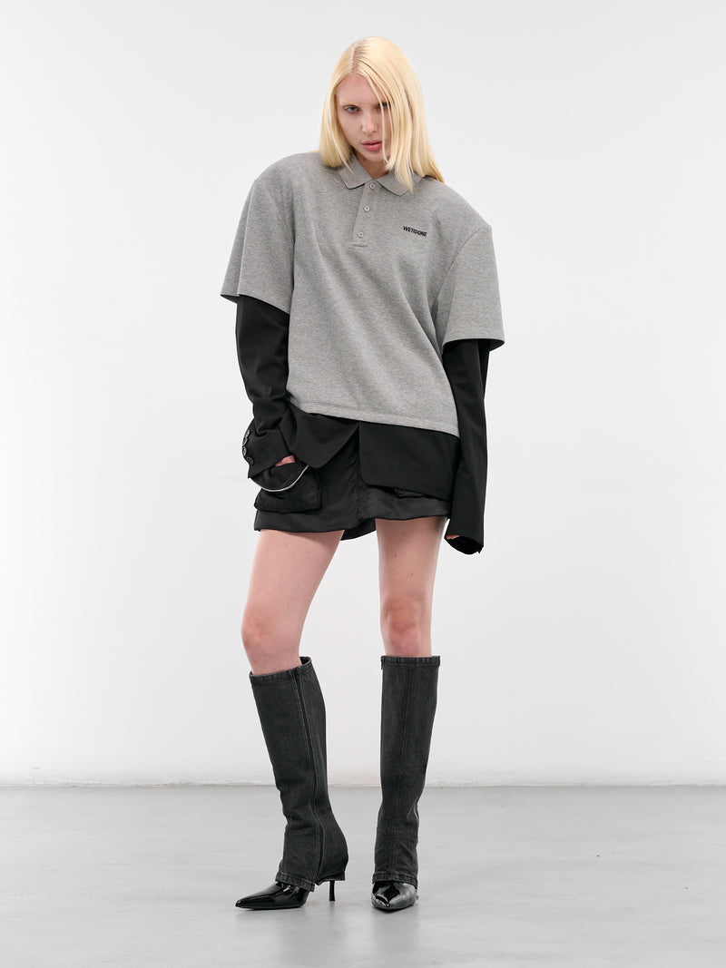 Gray Layered Polo Blazer Top (WD-BL3-25-105-M-GY-GREY)