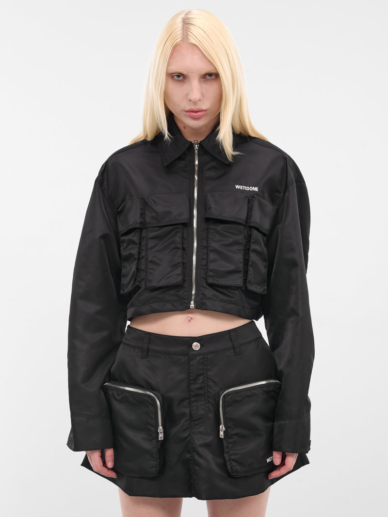 Black Nylon Cropped Boxy Jacket (WD-JK3-25-020-WBK-BLACK)