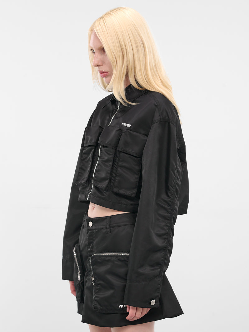 Black Nylon Cropped Boxy Jacket (WD-JK3-25-020-WBK-BLACK)