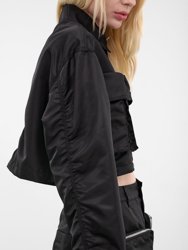 Black Nylon Cropped Boxy Jacket (WD-JK3-25-020-WBK-BLACK)