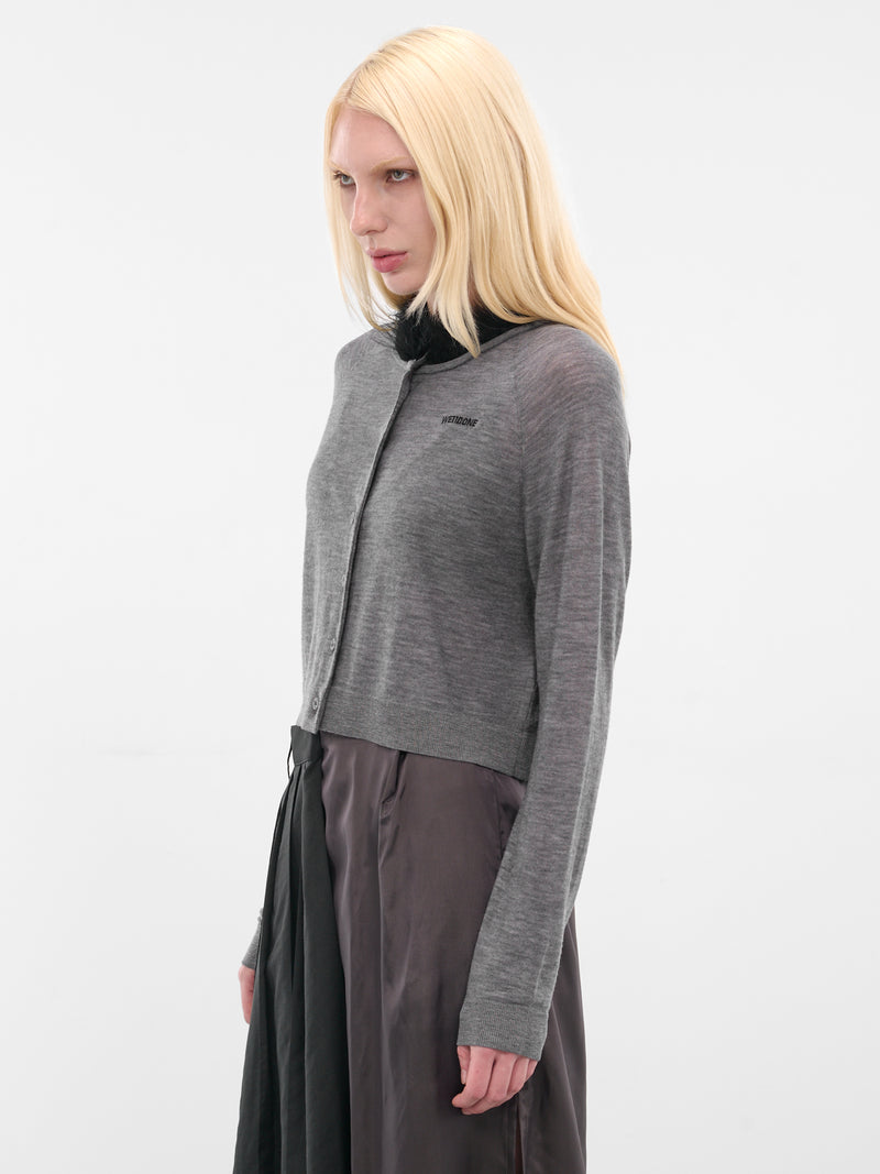 Gray Fur Collar Knit Cardigan (WD-KC3-25-602-W-GY-GREY)